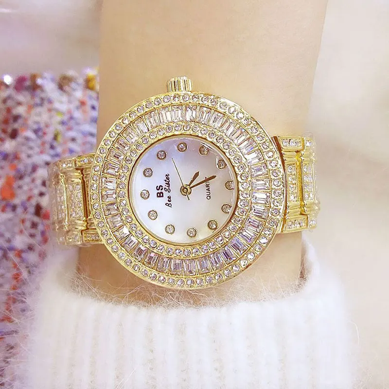 Женские кварцевые часы из нержавеющей стали роскошные золотистые наручные