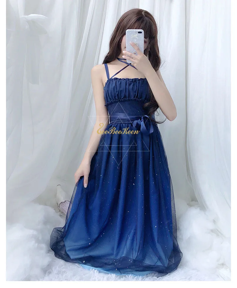 Летнее платье для взрослых Hanfu для женщин шифоновое платье на бретельках звездное небо градиент JSK лолита кружевное платье для девочек весенний милый костюм Лолиты
