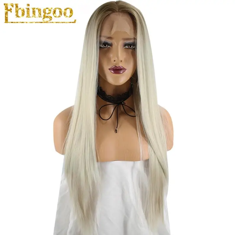 Омбре Ebingoo длинные прямые Borwn Ombre Platunum Blonde 613 синтетическая Синтетические волосы на кружеве парик высокого Температура волокно парик для Для женщин - Цвет: Омбре