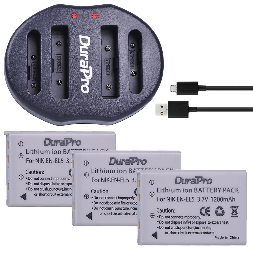 3 шт. литий ионная аккумуляторная батарея DuraPro и зарядное устройство с двумя USB