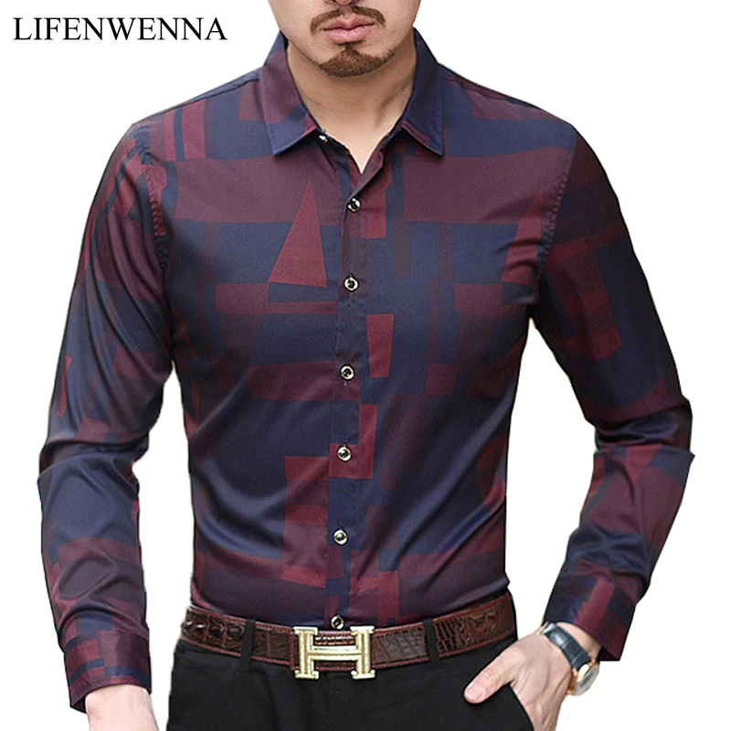 

Hot Men Shirt Mens Business Casual Shirts 2019 New Arrival Men Famous Brand Clothing Plaid Long Sleeve Camisa Masculina M-7XL