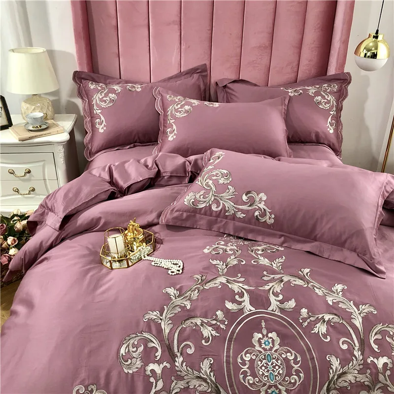 Новый роскошный розовый синий комплект постельного белья из египетского хлопка