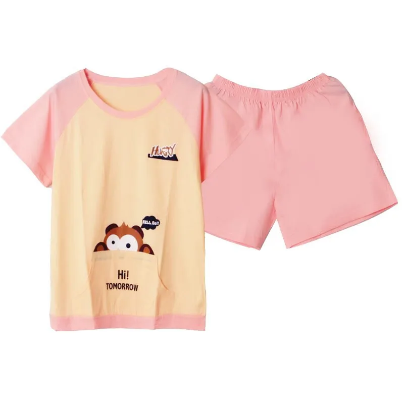 Летние Мультяшные топ с шортами Симпатичные пижамные комплекты тонкая ночная