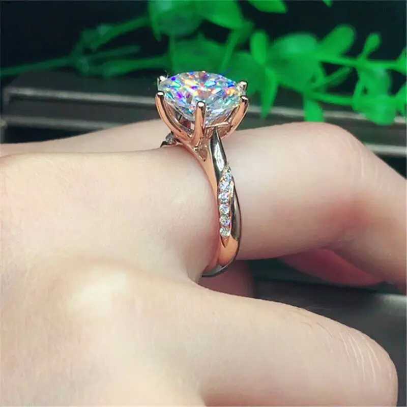 3 карата свадебное Moissanite кольцо с настоящим бриллиантом 18K 750 Белое золото D Цвет VVS MO-005