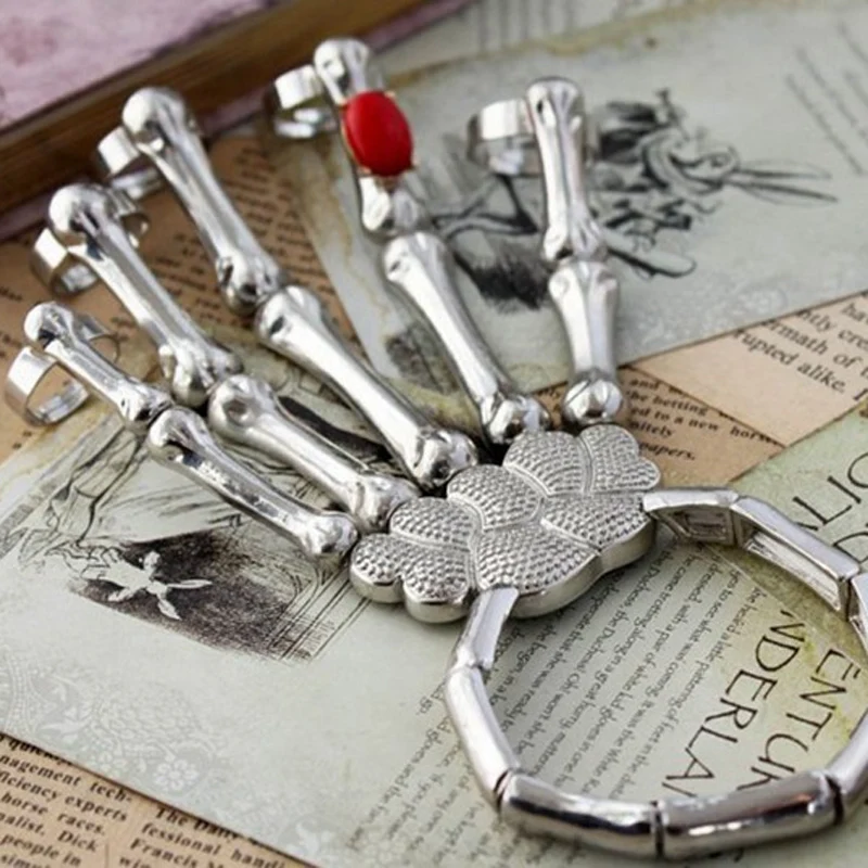 Топ моды браслеты ювелирных изделий голова черепа палец панк Рок кость руки