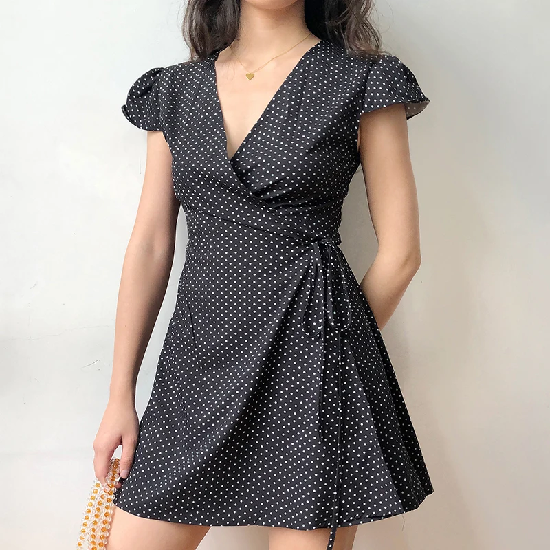 Women V Neck Short Sleeve Wrap Dress In Floral