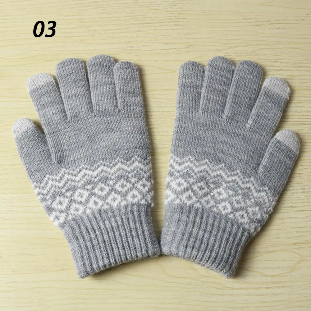 03 Patchwork Gray Sparsil мужские Сенсорный экран для женщин перчатки зимние теплые эластичные варежки 5 пальцев толстые перчатки полный палец волна вязаная шерстяная вязаная перчатка - Цвет: 03 Patchwork Gray