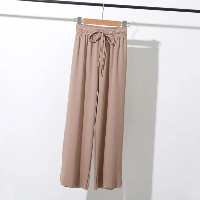 Женские летние широкие брюки для женщин прямые на шнурке полиэстер бежевый