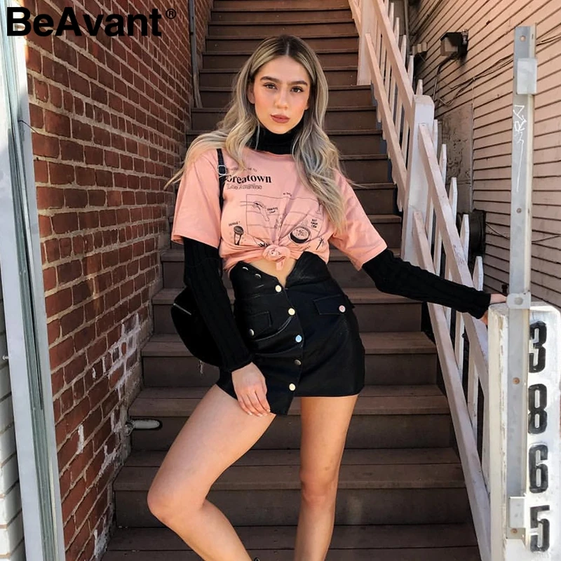 BeAvant PU кожаные пуговицы Женская юбка высокая Талия bodycon мини карандашные юбки