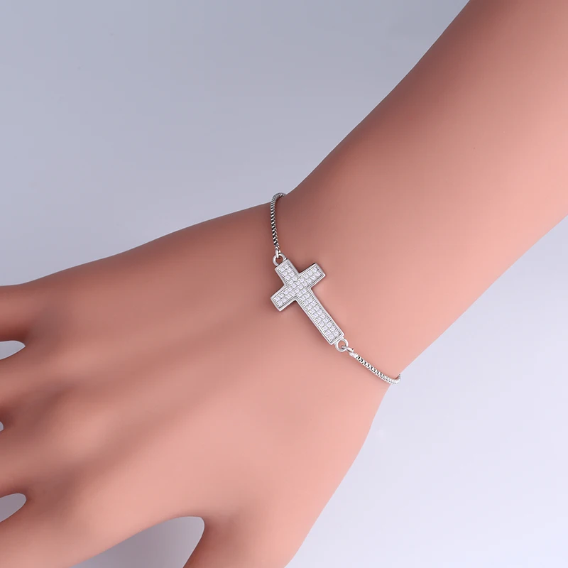 OCESRIO кубического циркония Иисус Серебряный Цвет крест браслет из бисера с