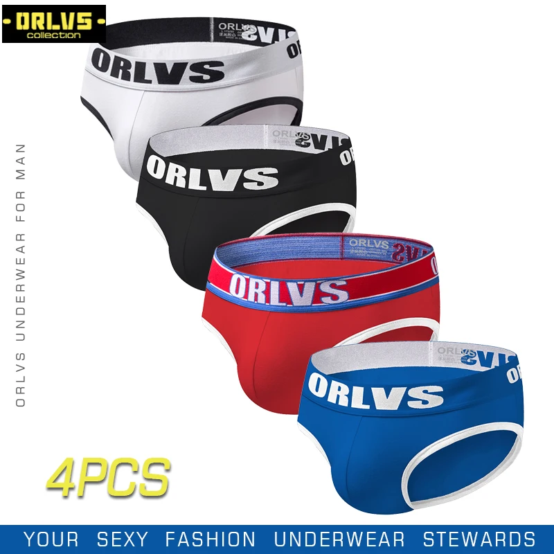 

ORLVS 4PC/LOT Brand Quick Dry Men Underwear Comfortable Underpants Men Briefs Cueca Tanga Cotton Male Panties Breathable Mesh