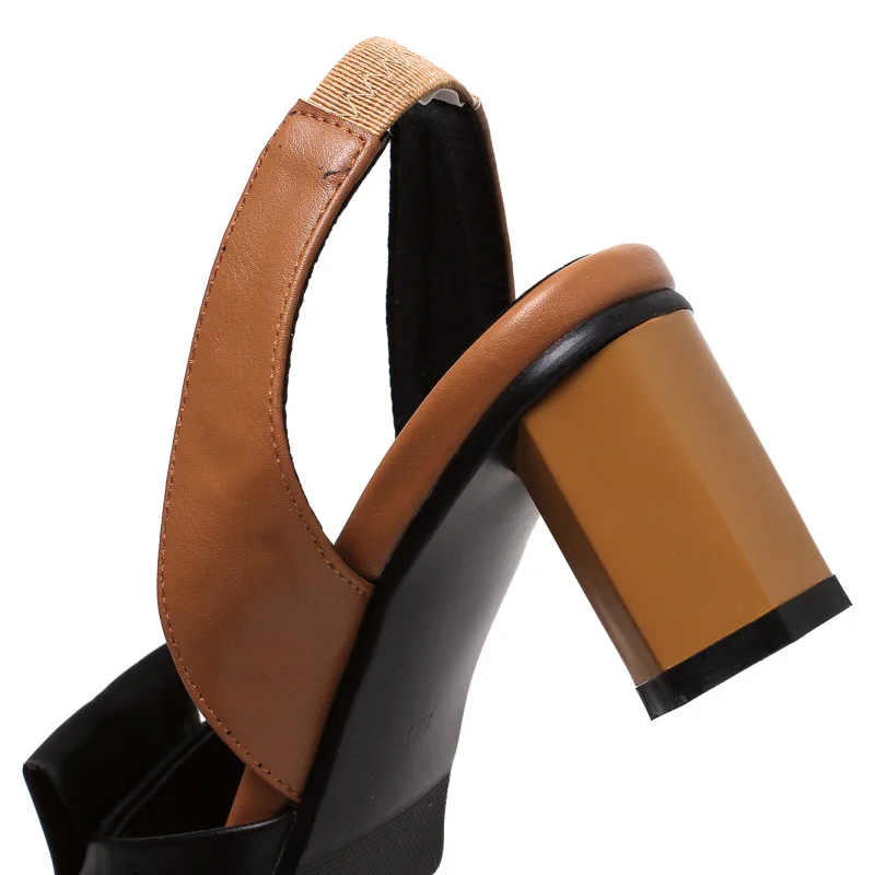 Женские сандалии-гладиаторы на толстом высоком каблуке с открытым носком в стиле