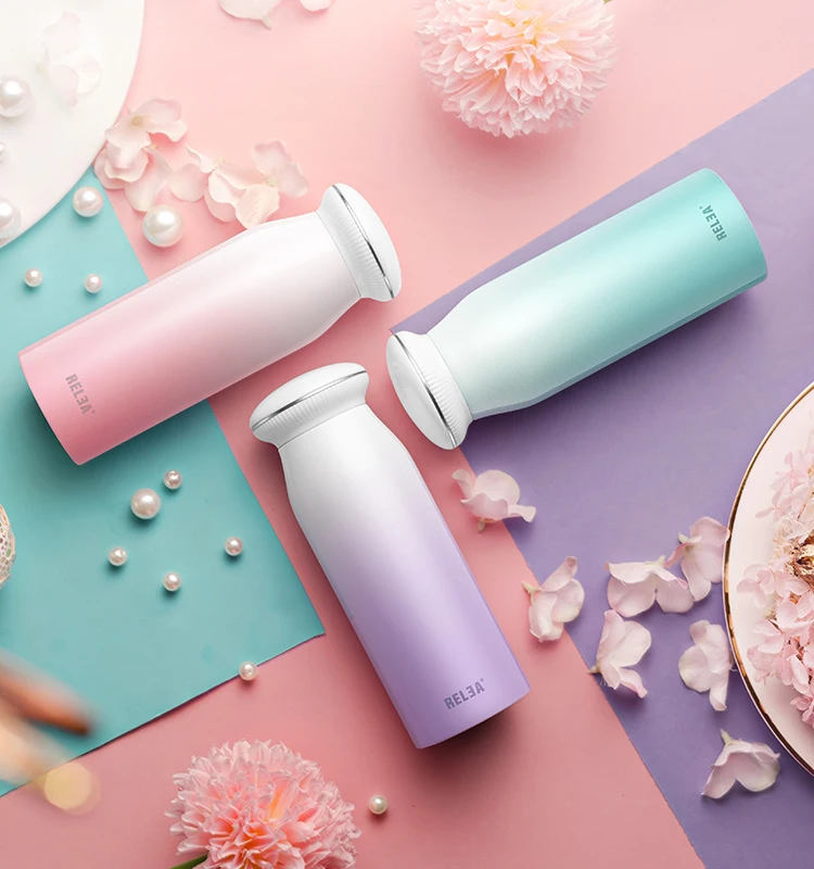 Термосы 304 Staniless Стали Женщины Милые Термос для Воды Девушка Прямо Кубок Drinkware 380 мл Розовый Синий Фиолетовый R0001