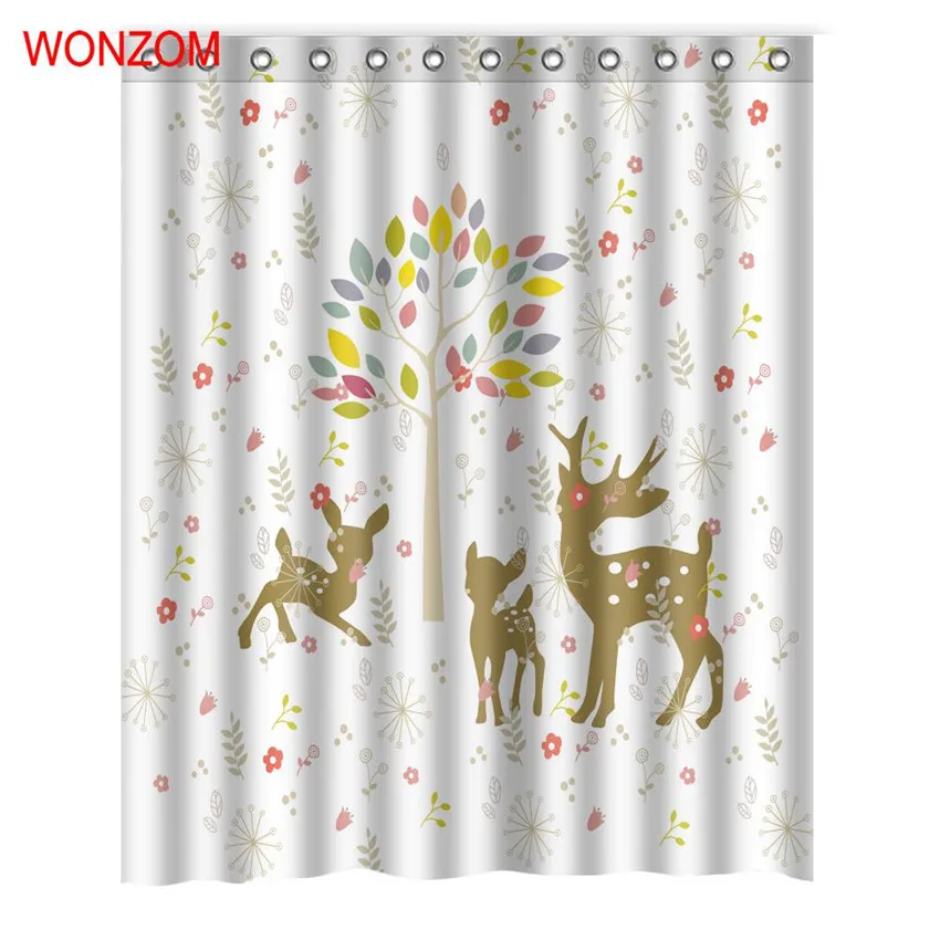 WONZOM Sika Deer занавески с 12 крючками для декора ванной комнаты современные 3D шторы
