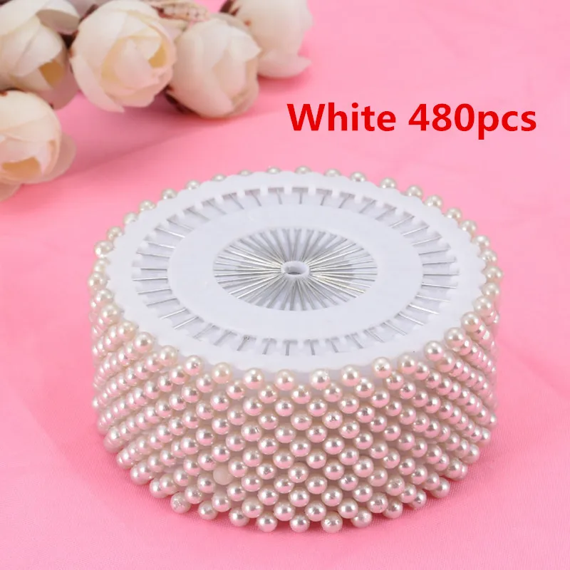 White 480pcs 40/240/480 шт жемчуг для удаления камедонов Свадебные украшения Дамского Платья в стиле пэчворк прямой швейные иглы шпильки для шитья украшения с вышивкой - Цвет: White 480pcs
