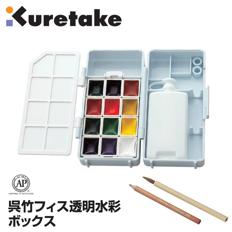 Бесплатная доставка Kuretake прозрачная твердая Акварельная краска пигмент 12 цветов