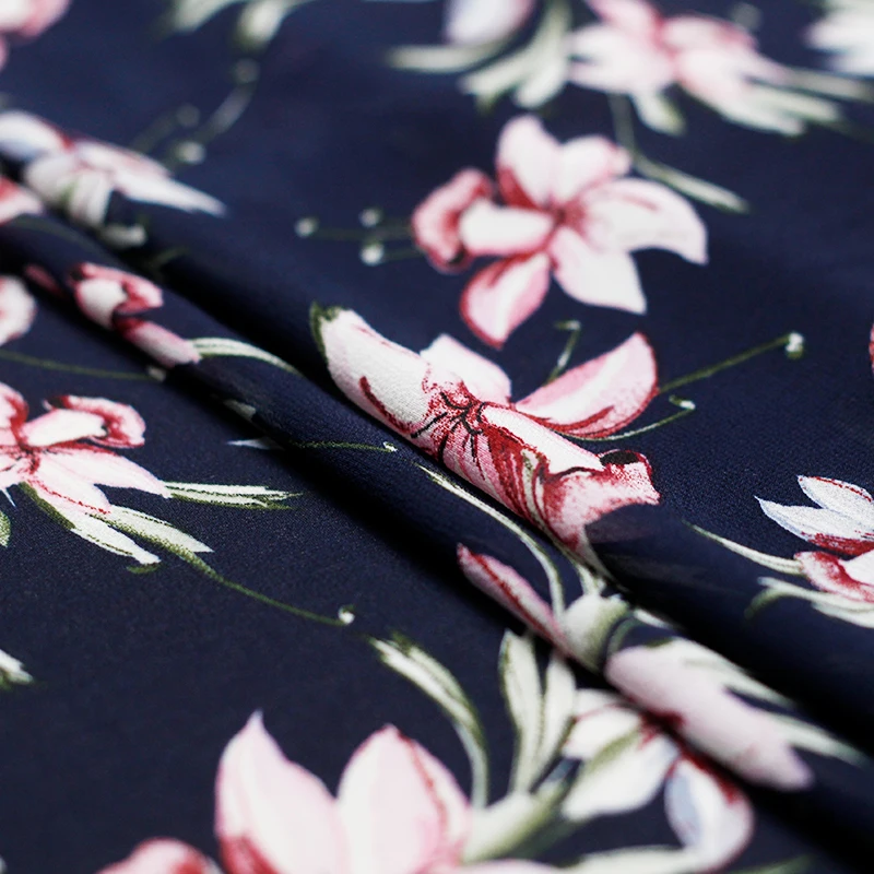 Перламутровый шелк drak синий с цифровым цветочным принтом шифон 100% полиэстер