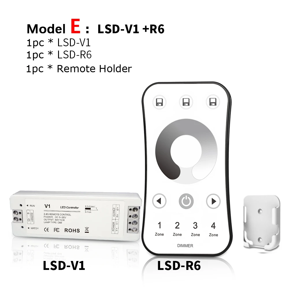 E Model Lisxchda светодиодный диммер 12 В 5 в 24 в 36 В 8A PWM Беспроводной RF светодиодный диммер вкл. Выкл. С пультом дистанционного управления 2,4G для одноцветный светодиодный светильник - Цвет: E Model