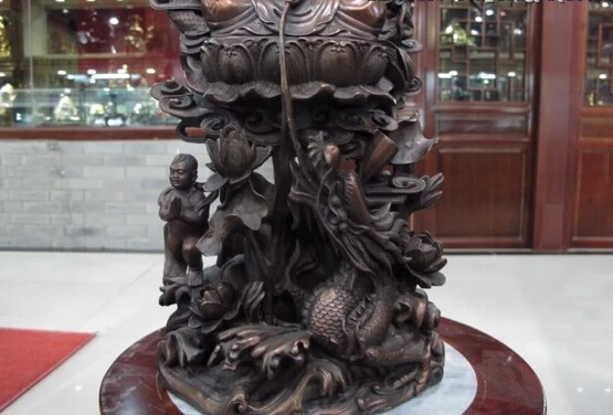 Коллекционная бронзовый лев статуя S0049 китай бронза медь мальчик гуань инь