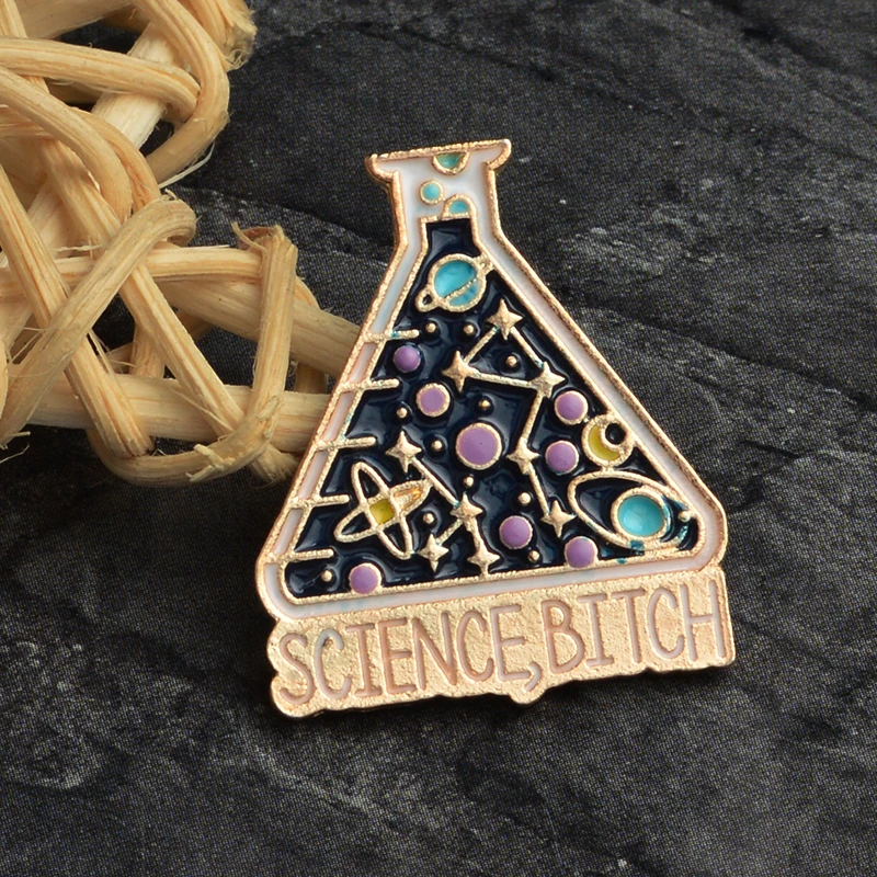

QIHE JEWELRY Golden colorful science beaker enamel pins Lapel pins Brooches Funny Humor Jewelry for men women Geeky gifts
