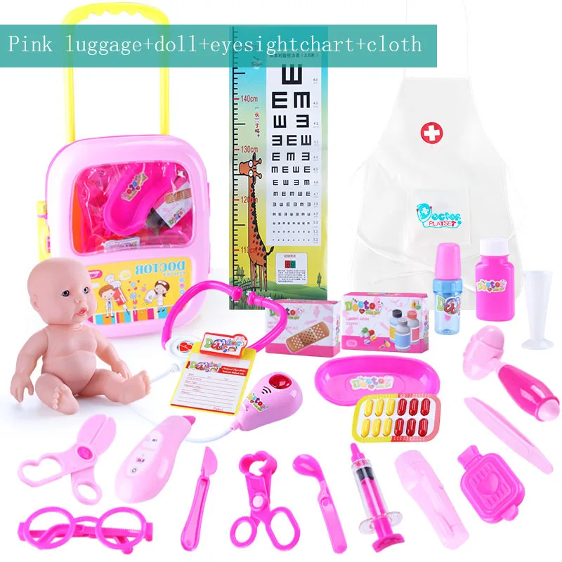 23pcs red luggage Huanger, 23 шт., игрушки для игры в доктора, багажные игрушки для детей, медицинские игрушки для детей, обучающая коробка, светильник, подарок для ролевых игр, Классические игрушки - Цвет: 23pcs red luggage