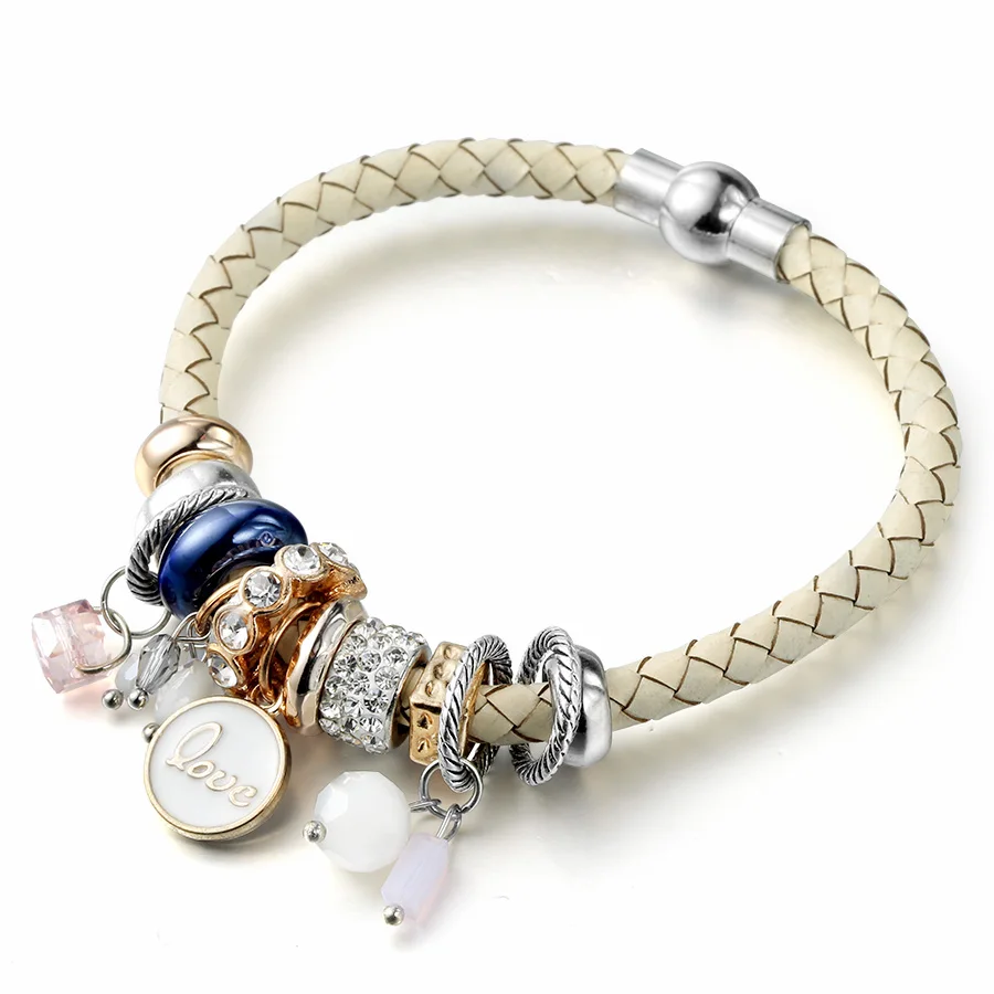 Beige RAVIMOUR магнит любовь талисманы браслет для женщин Мода из искусственной кожи браслеты и манжеты Браслет Bijoux подарок на день Святого Валентина - Окраска металла: Beige