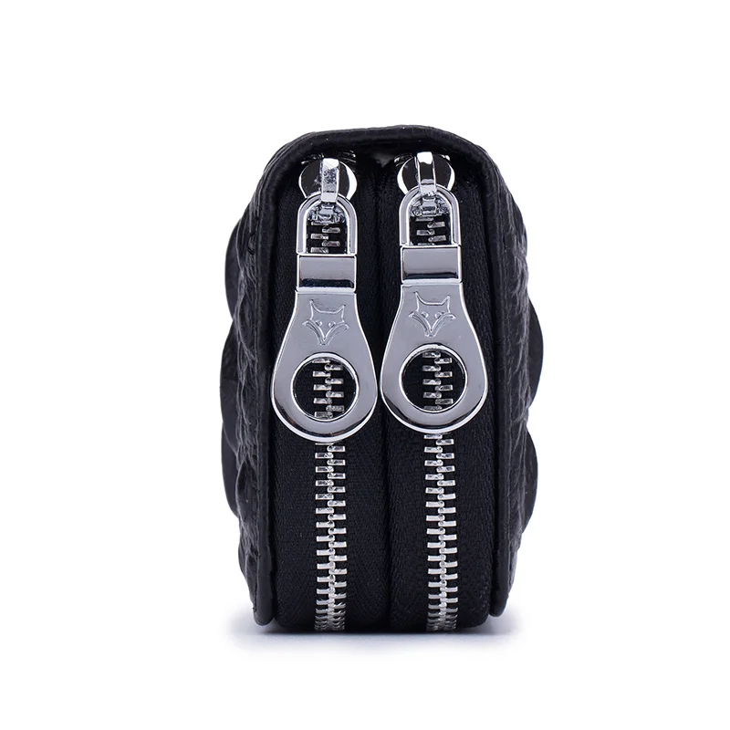 Держатель для карт с двойной молнией мужчин из натуральной коровьей кожи на