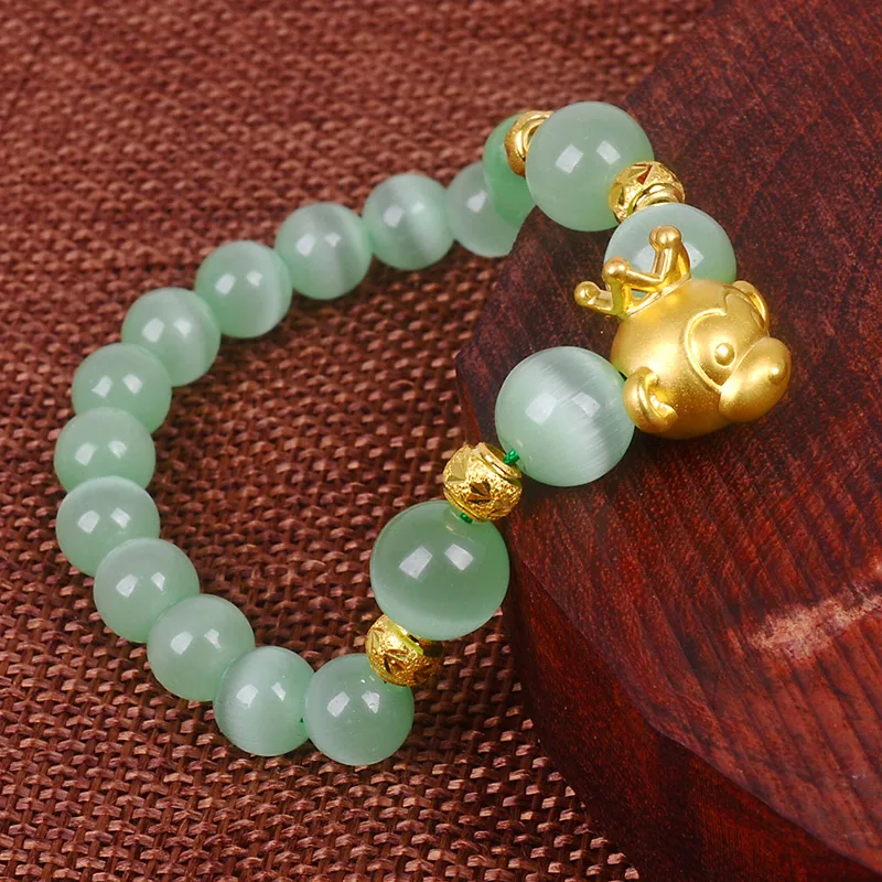 Браслет из чистого желтого золота 24 к для женщин и мужчин браслет с бусинами в