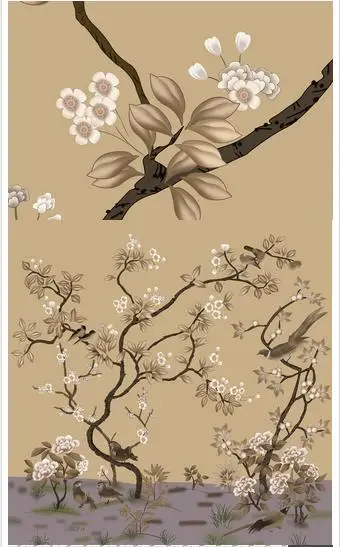 3D обои на заказ росписи красоты нетканые ручная роспись фрески цветов и птиц |