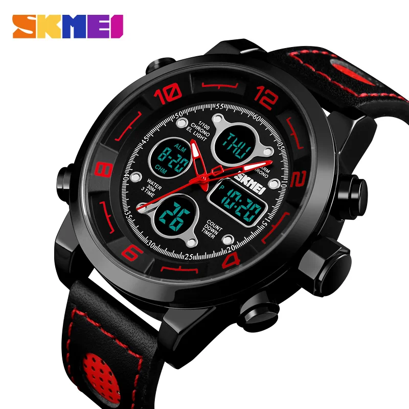 SKMEI Men Sports Digital Countdown Fitness Watch Three Time Chronograph Stopwatch Dial Clock Electronic Men Relogio Masculino - Цвет: Red Watch