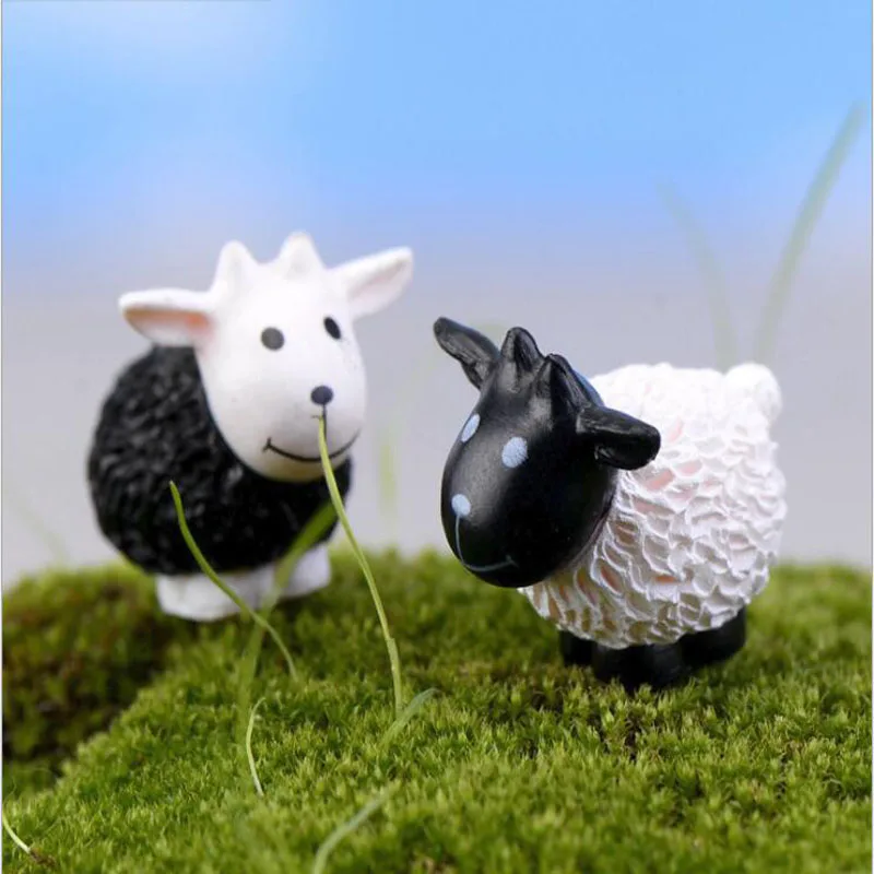 Мох микро Пейзаж украшения мультфильм милый мини ягненок черный и белый Кукла в