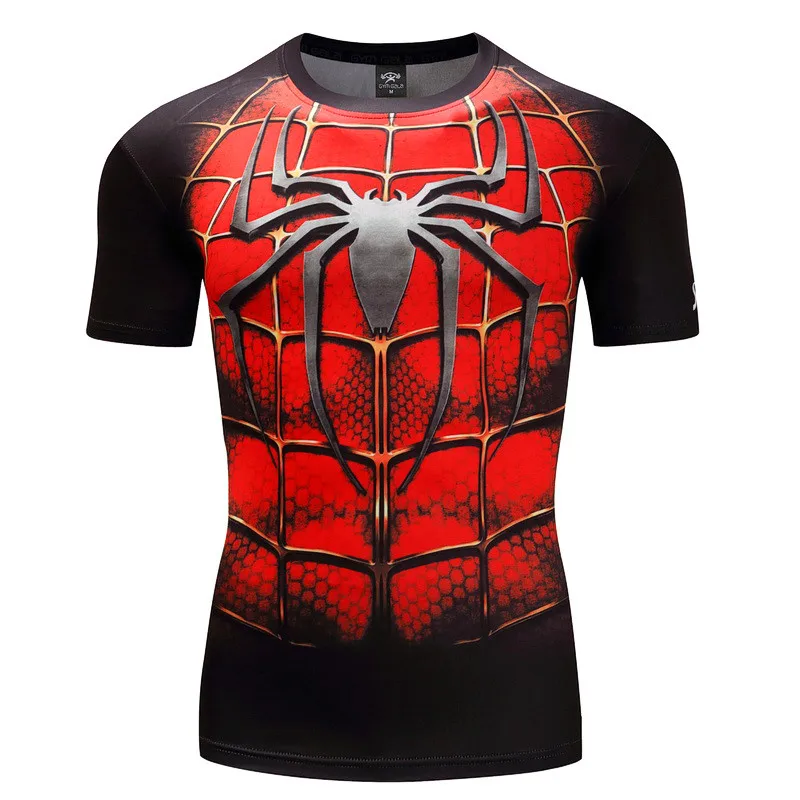 FIG Быстросохнущая Мужская футболка тренажерные залы фитнес тонкие Топы 3D супергерой Человек-паук рубашка с коротким рукавом футболка лето - Цвет: FIG