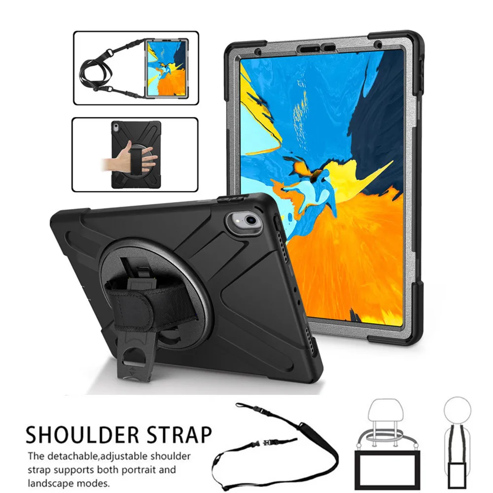 

Мода для iPad Pro 12,9 2018 планшет дети Безопасный ударопрочный сверхмощный Силикон + PC подставка чехол для планшета/запястье + плечевой ремень