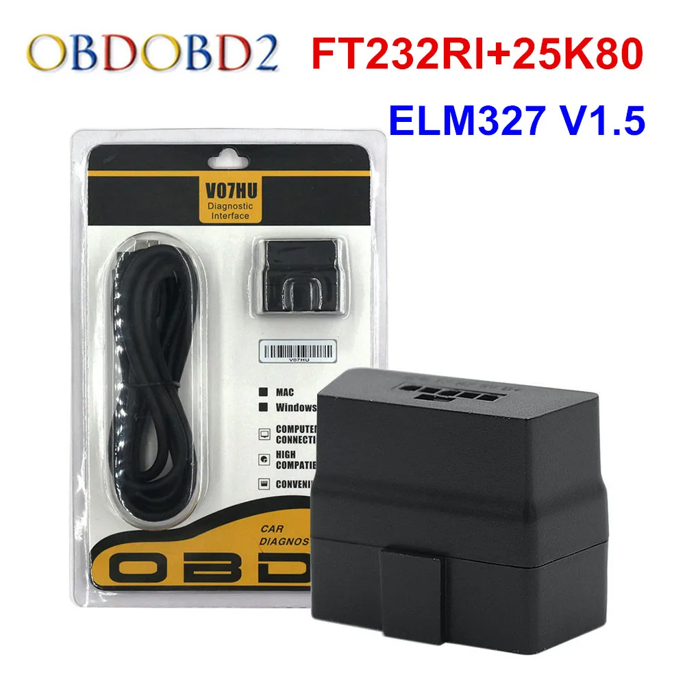 Новейший ELM327 V1.5 V07HU PIC18f25k80 + FT232RL чип USB RS232 порт на ПК автомобильный