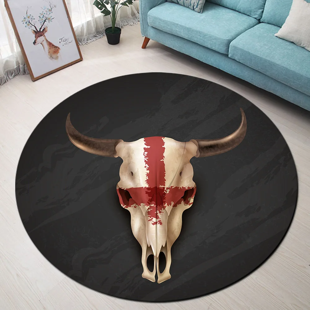 Red Cross Bull Head Horn Black Round Memory Foam Area Rug And Carpet for Kid Home Living Room Bedroom Cushion Bathroom Floor Mat |