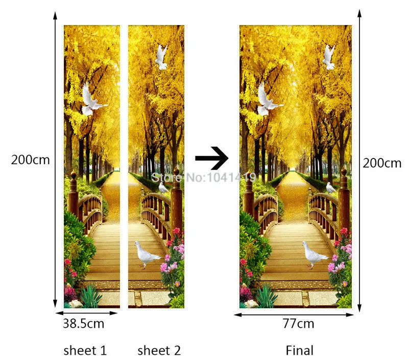 Фото обои 3D Золотой лес природа пейзаж фрески ПВХ водонепроницаемый Гостиная Дверь наклейка современные самоклеящиеся обои