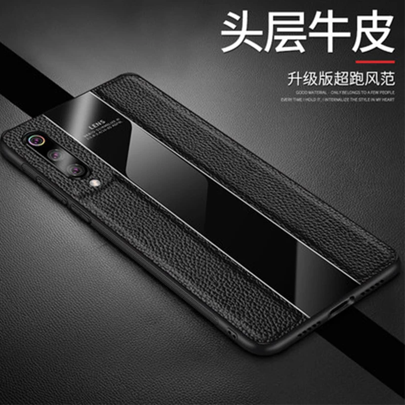 Роскошный чехол из натуральной кожи для Xiaomi mi 9, стеклянная задняя крышка для Xiao mi 9se mi 9, мягкий ТПУ бампер для Xiao mi 9