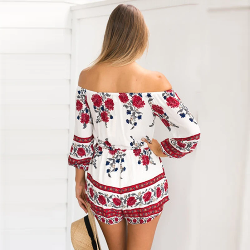 Сексуальная Slash шеи Элегантный комбинезон Для женщин Пляжные шорты комбинезоны