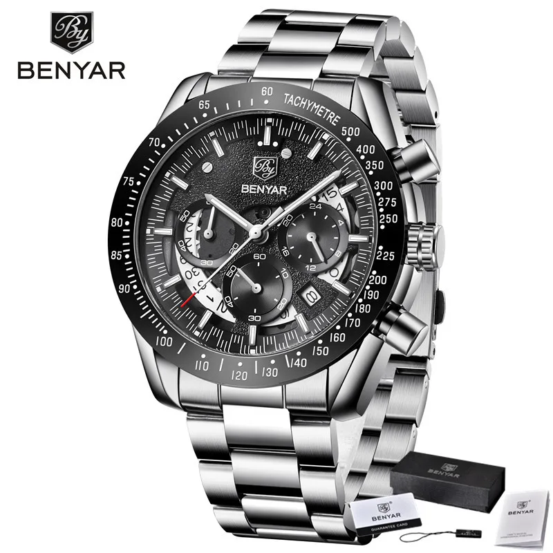 BENYAR 5120 мужские спортивные часы Роскошные Кварцевые ведущей марки с хронографом