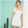 SHEIN белое платье в стиле бохо с пышными рукавами и фигурным подолом, с квадратным вырезом, женское короткое тонкое летнее платье с вышивкой на молнии сзади