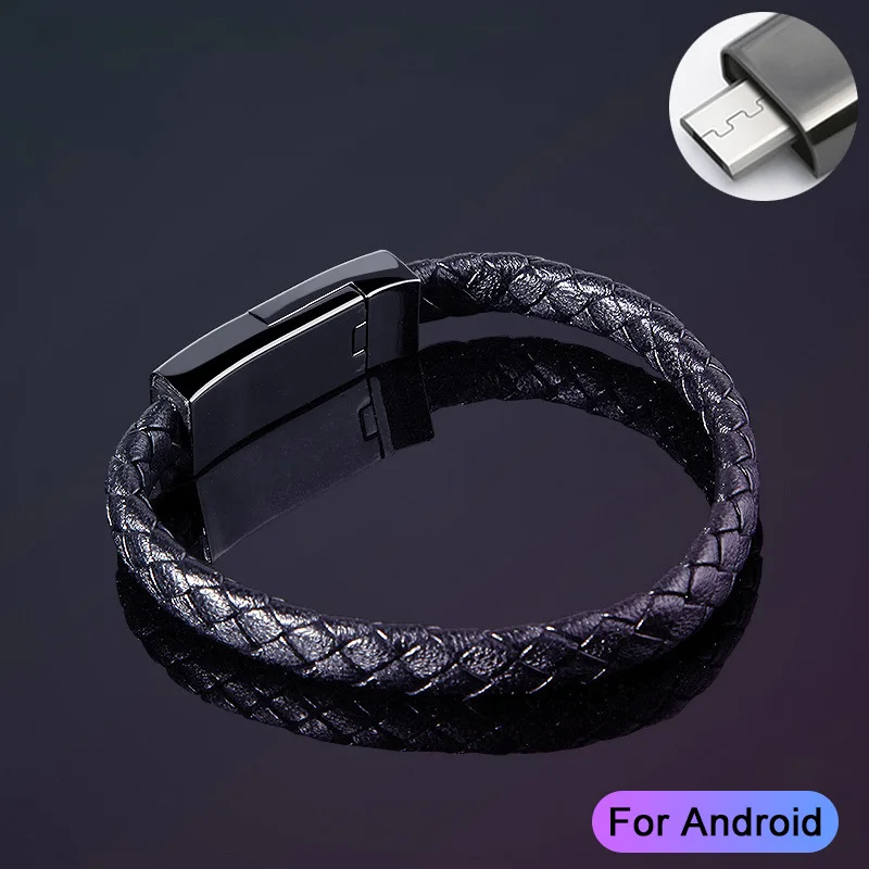For Android Открытый Портативный кожаный мини Тип C Micro USB браслет зарядное устройство кабель для быстрой зарядки синхронизации данных для iphone Xiaomi USB C провод шнур - Тип штекера: For Android