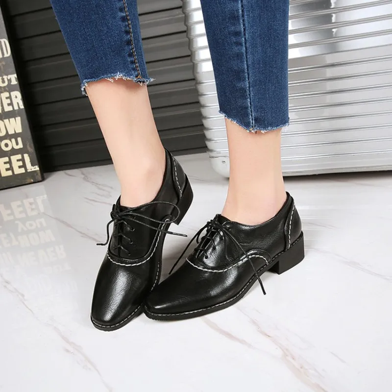size 34-43 Spring Autumn Soft Leather Oxford Shoes Women Flats New Fashion Lace Up Casual Moccasins Loafers Ladies zapatos mujer