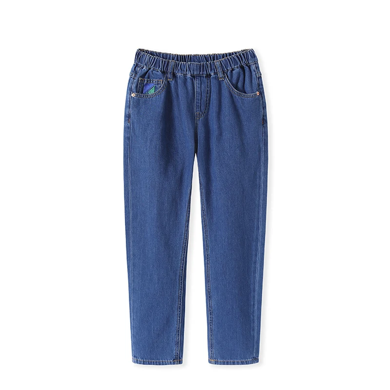 Middle Blue Denim Balabala/детская одежда штаны для мальчиков осень г. Новые джинсы для больших детей хлопок Ретро Мода Дикий - Цвет: Middle Blue Denim