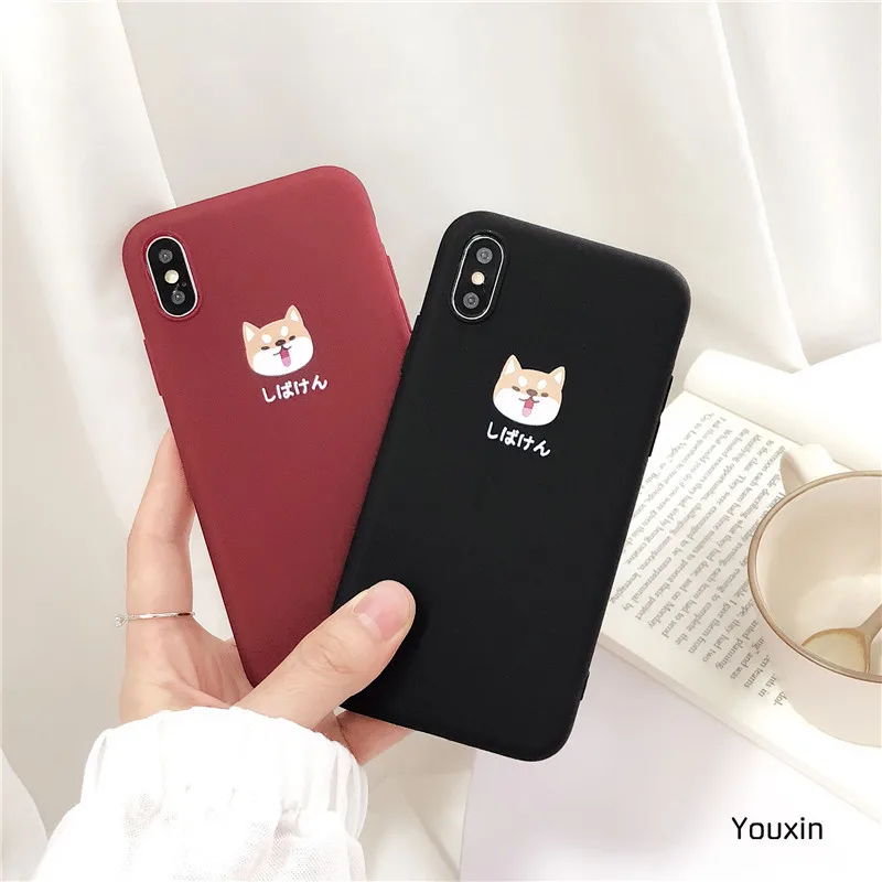Черный красный милый улыбающийся Шиба ину мягкий чехол для телефона iphone 7 6 8 plus x xr