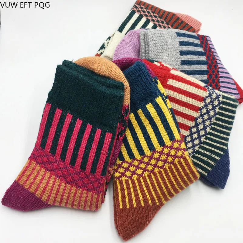National wind thick needle girls socks rabbit hair warm stripes thick autumn and winter sock