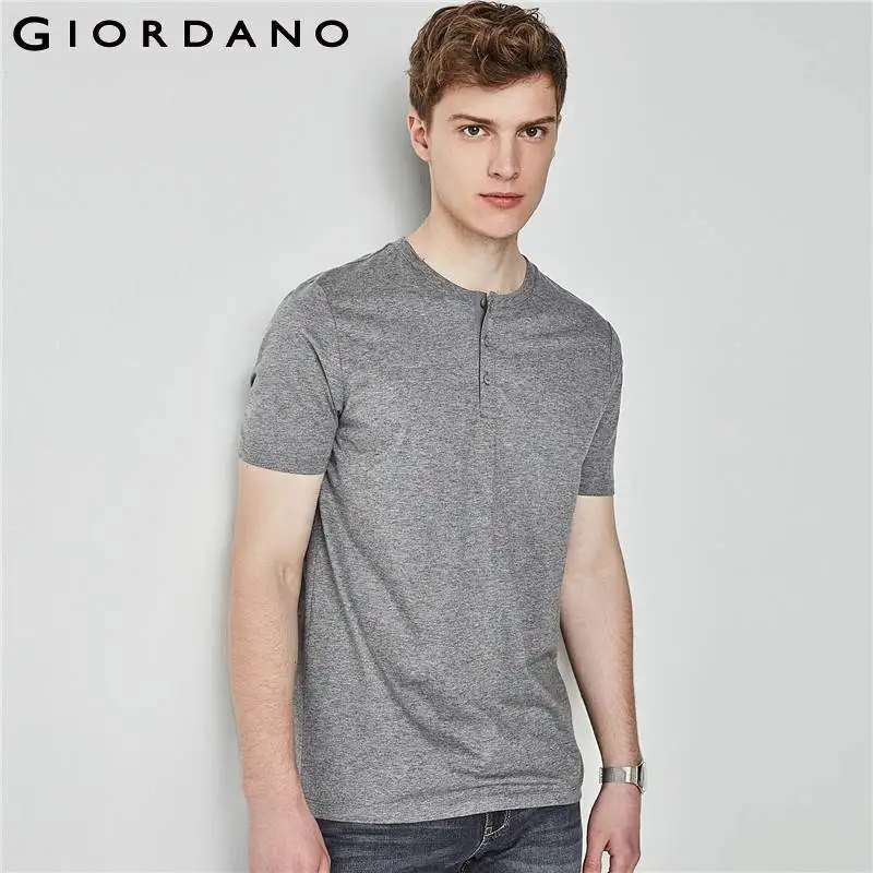 Джордано Мужчины Henley Tee Производительность Футболка с коротким рукавом мужская