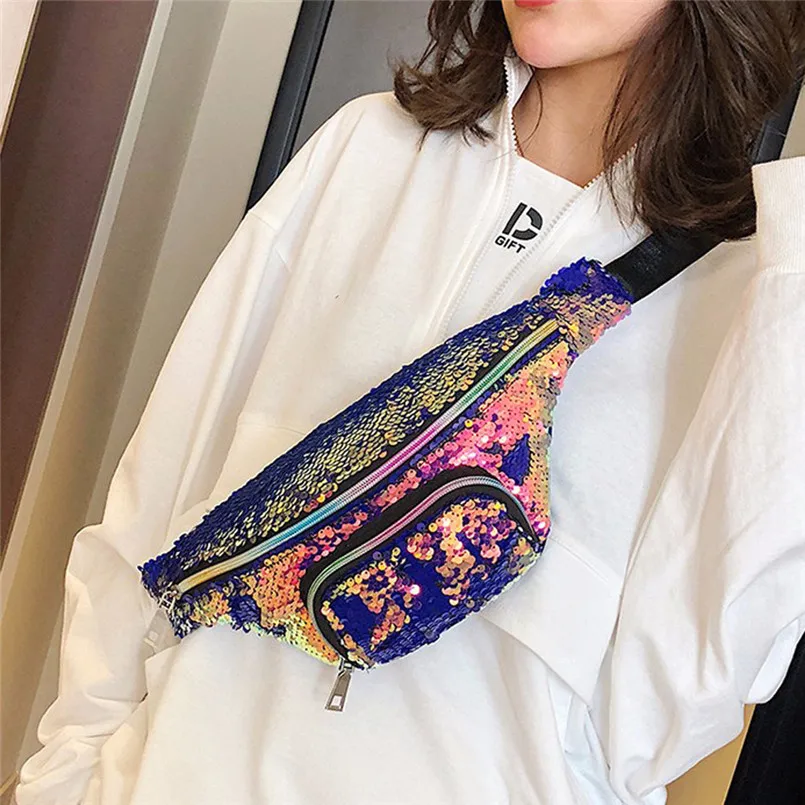 Унисекс модная поясная сумка Женская Блестящая сумка-мессенджер маленькая через