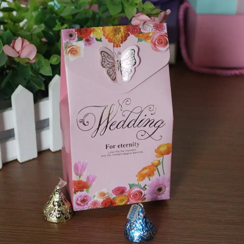 

Exquisite Flower Print Butterfly Candy Box Event Party Supplies Decoration Wedding Party Favors Paper Gift Sweet Bag 20pcs/lot