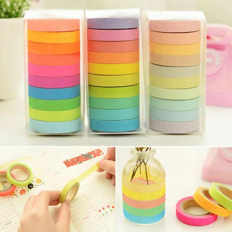 JX-LCLYL 10 шт./компл. в 1 красочная 0 7 см x 5 м клейкая наклейка Washi бумажная