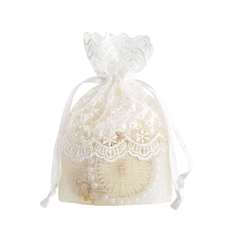 

72 X New White Starry Lace Bag Upscale Jewelry Drawstring Bag Slub Yarn Creative Candy Bags 10x14cm Wholesale